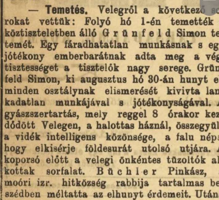 Grünfeld Simon temetése 1892 szeptember 1.